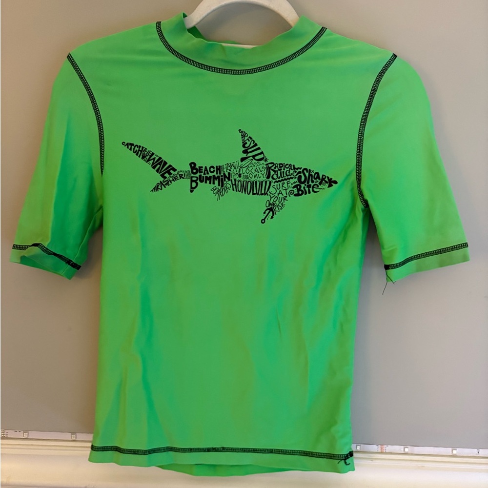 Green Kids Swim Shirt with Shark Design